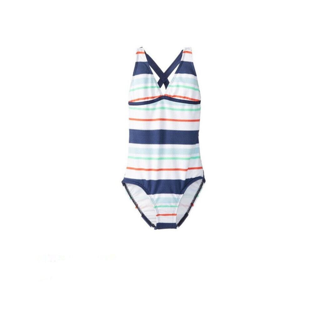Splendid Girls Striped Criss Cross Back One Piece Swimsuit Blue Size 10